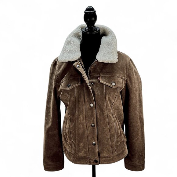 Levi’s Women’s Faux Suede Sherpa Lined Bomber Jacket Size Medium - Picture 1 of 16